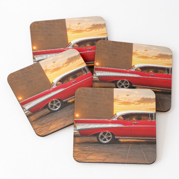 Item preview, 1957 Chevrolet Bel Air Side Profile – Red Classic Car at Golden Hour (Vintage Automotive Art) designed and sold by William A McCarthy.