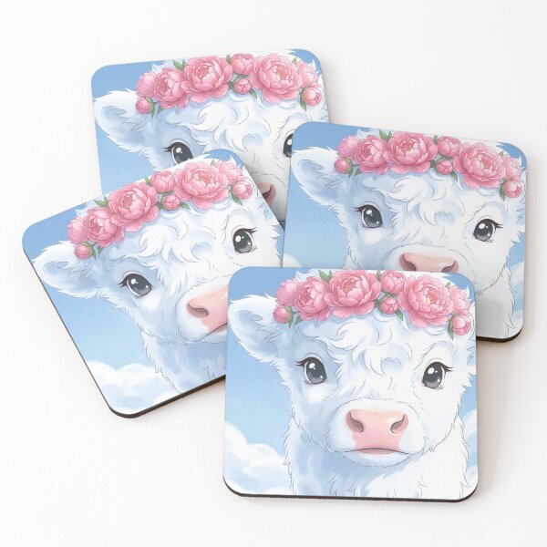 Item preview, Cute Highland Cow with Flower Crown | Fluffy White Cow Art designed and sold by MagicMood Creations.