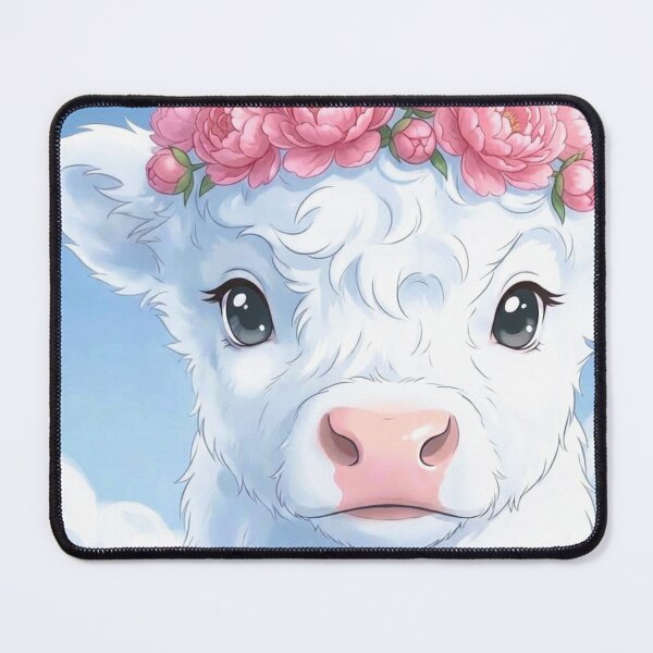 Item preview, Cute Highland Cow with Flower Crown | Fluffy White Cow Art designed and sold by MagicMood Creations.