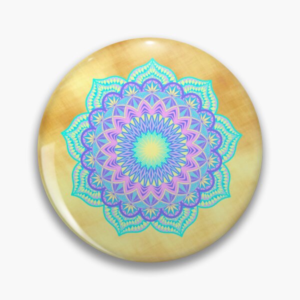 Item preview, Blue purple pink yellow filled mandala on light gold designed and sold by CreaTwinkles.