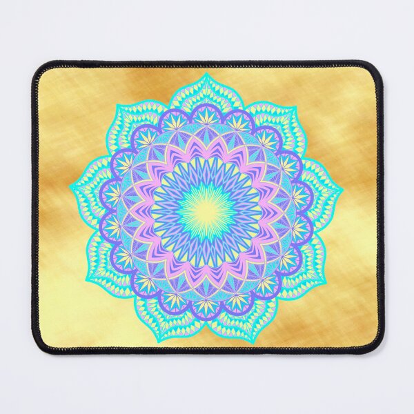 Item preview, Blue purple pink yellow filled mandala on light gold designed and sold by CreaTwinkles.