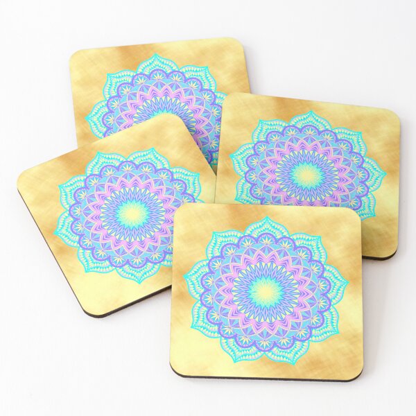 Item preview, Blue purple pink yellow filled mandala on light gold designed and sold by CreaTwinkles.