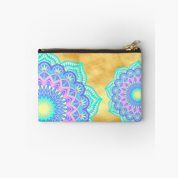 Item preview, Blue purple pink yellow filled mandala on light gold designed and sold by CreaTwinkles.