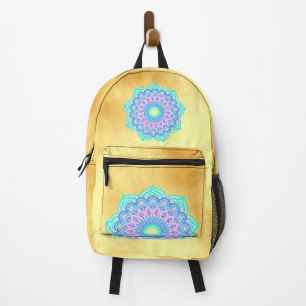 Item preview, Blue purple pink yellow filled mandala on light gold designed and sold by CreaTwinkles.