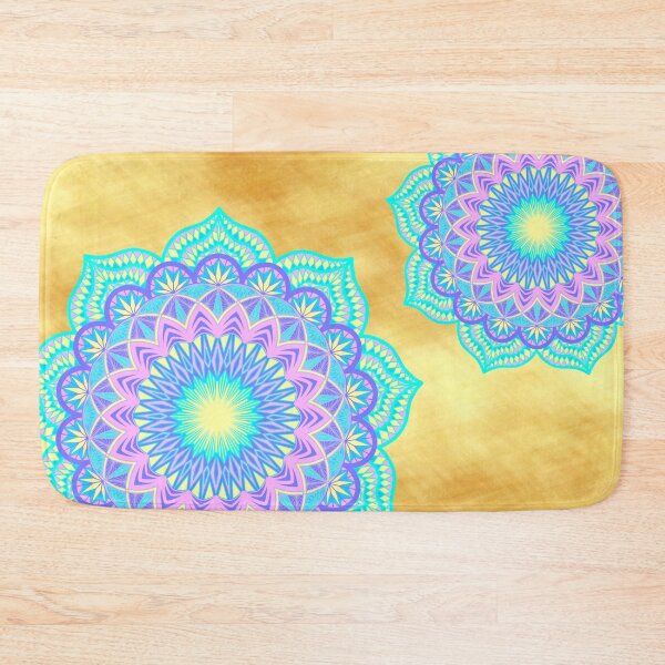 Item preview, Blue purple pink yellow filled mandala on light gold designed and sold by CreaTwinkles.