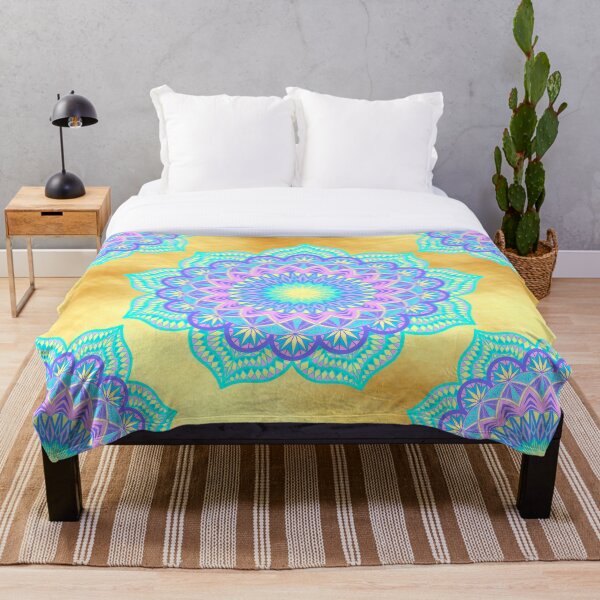 Item preview, Blue purple pink yellow filled mandala on light gold designed and sold by CreaTwinkles.