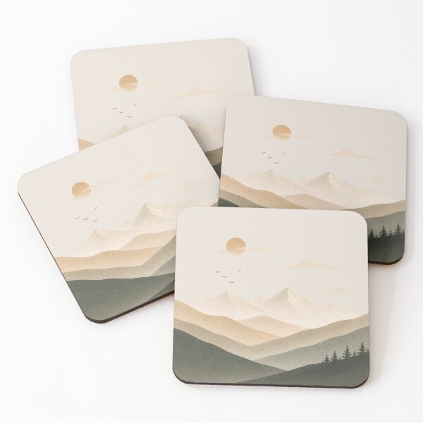 Item preview, Minimalist Mountain Landscape – Neutral Boho Hills and Sun Art designed and sold by AgathaLochArt.
