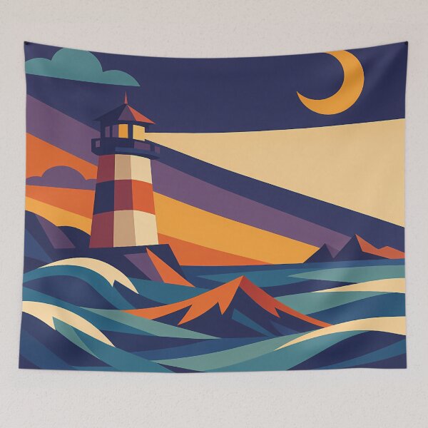 Item preview, Geometric Lighthouse Under a Crescent Moon designed and sold by InkSmithery.