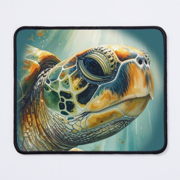 Item preview, Ethereal sea turtle watercolor portrait underwater light rays designed and sold by icemanphotos.