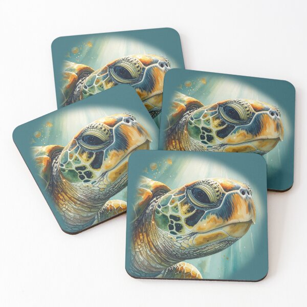 Item preview, Ethereal sea turtle watercolor portrait underwater light rays designed and sold by icemanphotos.