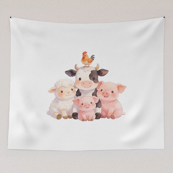 Item preview, Adorable Watercolor Farm Animals - Cute Cow, Sheep, and Piglet Nursery Art designed and sold by AZABSTORE.