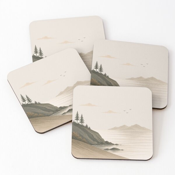 Item preview, Minimalist Coastal Landscape – Neutral Boho Cliff and Sea Art designed and sold by AgathaLochArt.