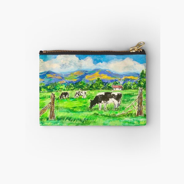 Item preview, Peaceful Countryside Farm with Cows and Mountain View (Gouache Painting) designed and sold by hopenoli_art.