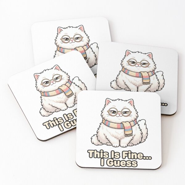 Item preview, This Is Fine... I Guess - Sarcastic White Kawaii Cat designed and sold by Wennity.