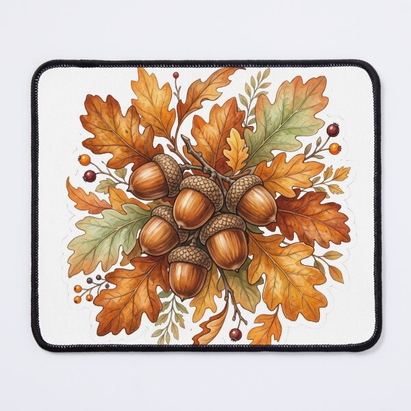 Artikelvorschau, Autumn Acorn Oak Leaves Sticker — Cottagecore Fall Nature Botanical Art entworfen und verkauft von Floraisonco.