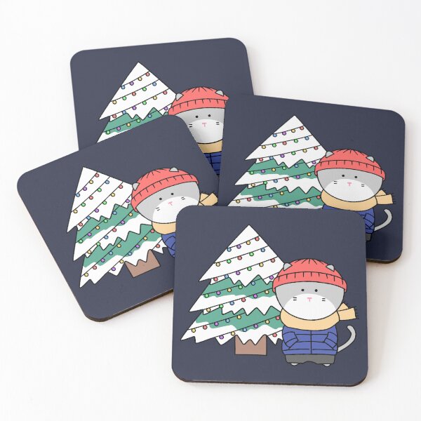 Item preview, Cute Winter Cat in Beanie with Christmas Tree Illustration designed and sold by ubborn.