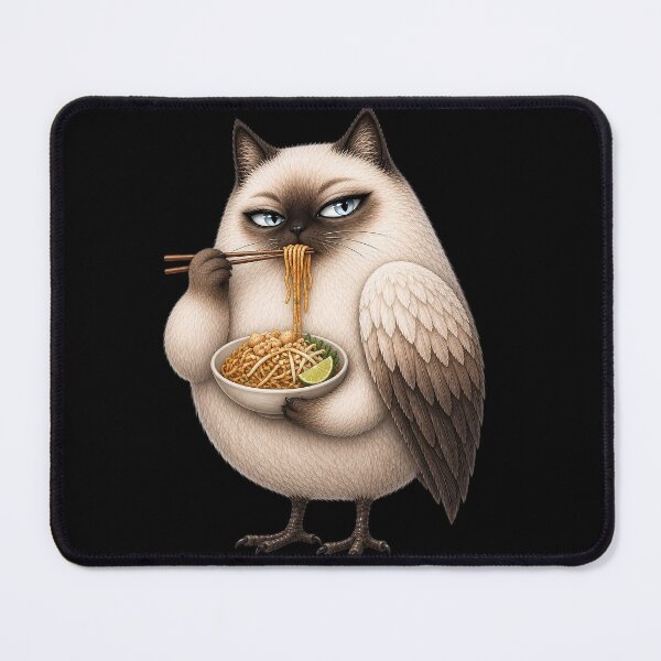 Item preview, Funny Owl Cat Eating Noodles designed and sold by MoonfurStudio.