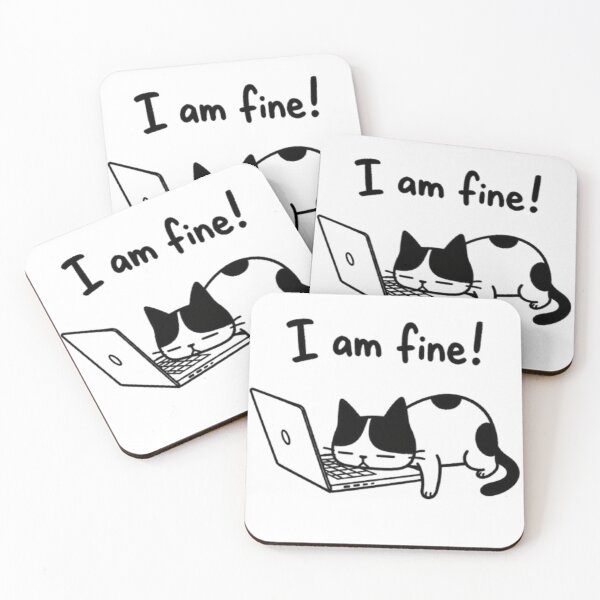 Item preview, Tired Cat on Laptop “I Am Fine!” – Funny Relatable Work Burnout Graphic T-Shirt designed and sold by IconicDesignsXd.