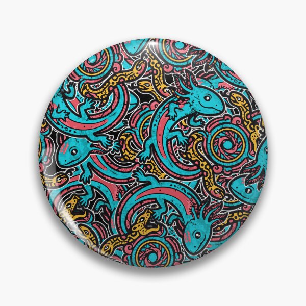 Item preview, Aztec axolotl tribal pattern Xolotl fighting Tezcatlipoca jaguar and snake gods pink and blue vintage style designed and sold by bard-art.