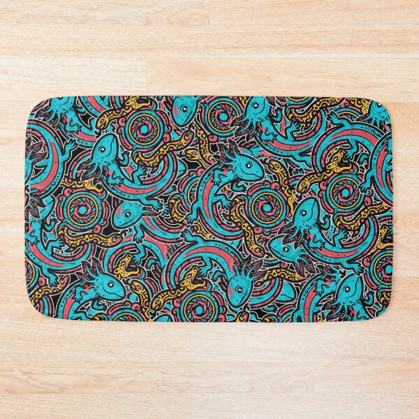 Item preview, Aztec axolotl tribal pattern Xolotl fighting Tezcatlipoca jaguar and snake gods pink and blue vintage style designed and sold by bard-art.