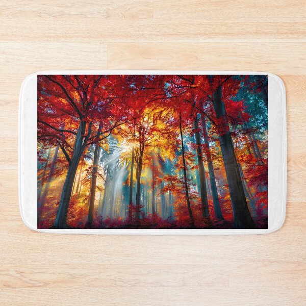 Item preview, Vibrant Autumn Forest with Sunbeams Shining Through designed and sold by Artessie.