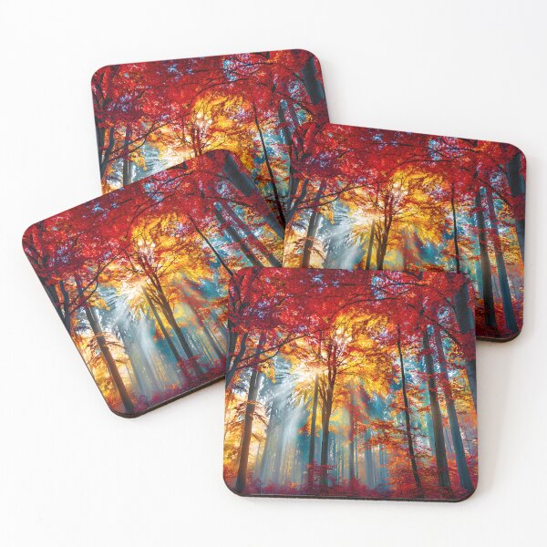 Item preview, Vibrant Autumn Forest with Sunbeams Shining Through designed and sold by Artessie.