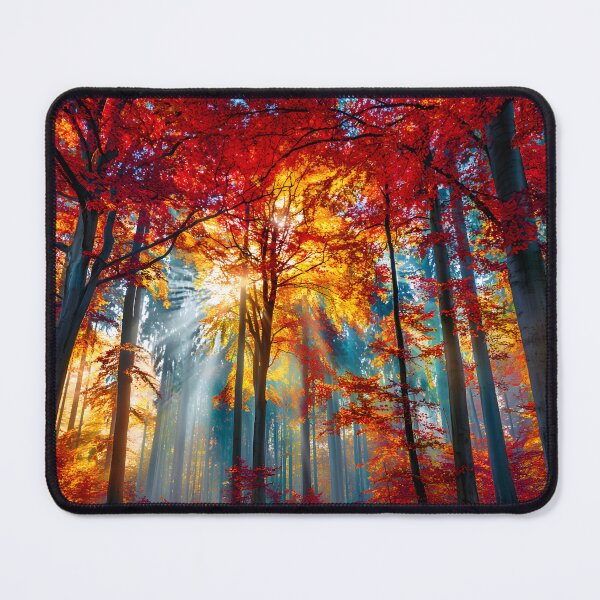 Item preview, Vibrant Autumn Forest with Sunbeams Shining Through designed and sold by Artessie.