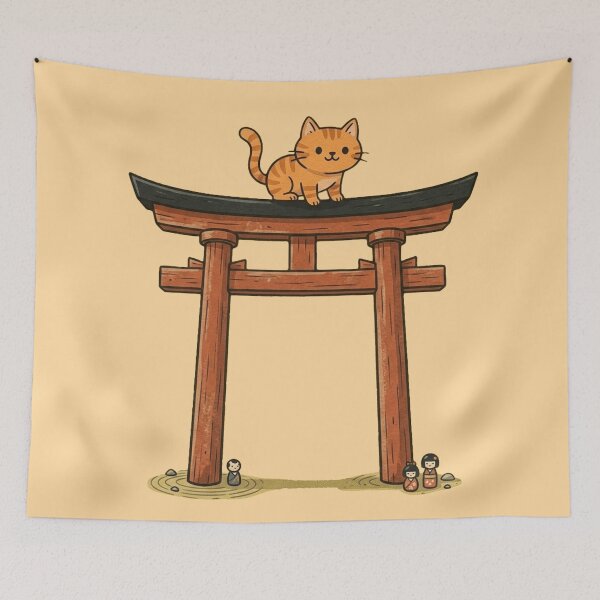 Item preview, Japanese Torii Gate Orange Cat - Kawaii Shinto Shrine designed and sold by MythoWorldddd.