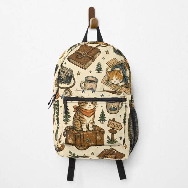 Item preview, Adventure Cat Pattern Throw Pillow – Cute Explorer Cats Cozy Travel Aesthetic Cushion designed and sold by IconicDesignsXd.