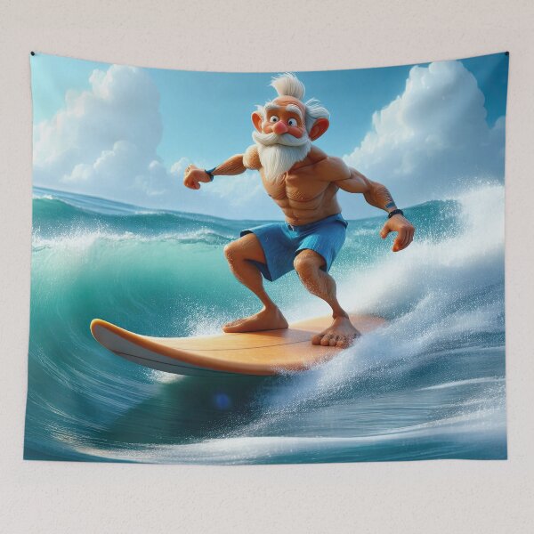 Item preview, Old Man riding a surf board designed and sold by Colin Bentham.
