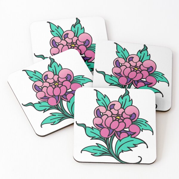 Item preview, Chrysanthemum pink green pop art tattoo design designed and sold by nathanmurphyart.