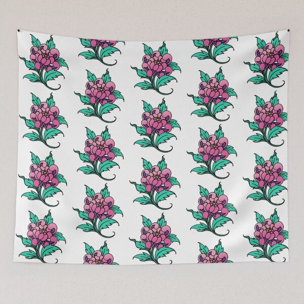 Item preview, Chrysanthemum pink green pop art tattoo design designed and sold by nathanmurphyart.