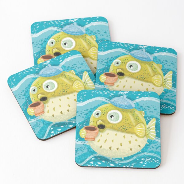 Item preview, Pufferfish Drinking Coffee designed and sold by IvysCreativityHouse.