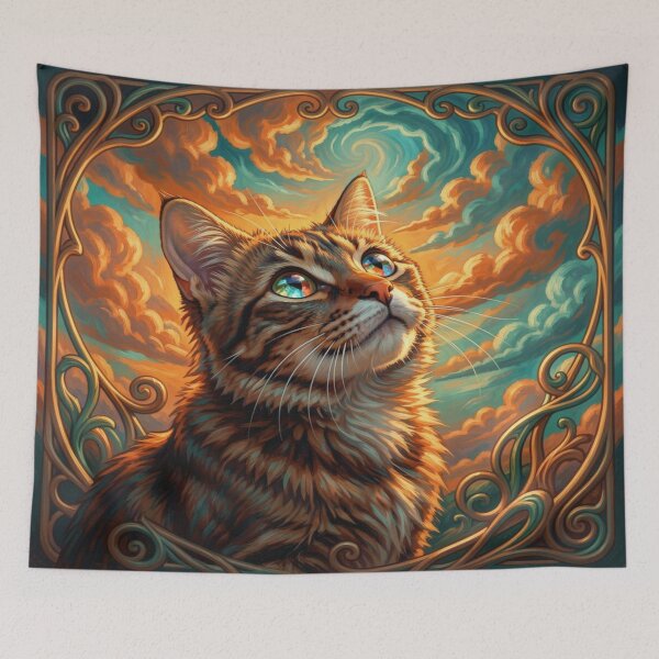 Item preview, Mystic Art Nouveau Cat Portrait with vibrant colors and elegant lines in the Jane-Davie style designed and sold by FotoworldEdel.