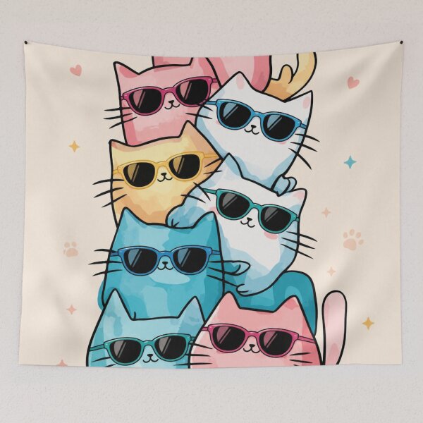 Item preview, Cool Cats Wall Art Print | Cute Sunglasses Cat Illustration | Aesthetic Pastel Cat Decor designed and sold by IconicDesignsXd.