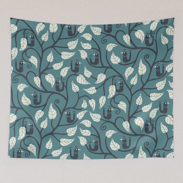Item preview, Bring in the Garden - teal blue, cream and charcoal designed and sold by Johanna Kindvall.