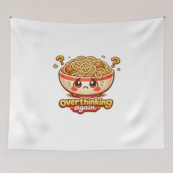 Item preview, "Overthinking Again" Noodle Bowl | Cute Food Anxiety & Mental Chaos Art designed and sold by Naviora.