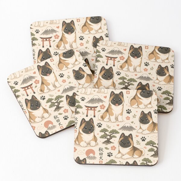 Item preview, Cute American Akita Pattern with Japanese Aesthetic Elements designed and sold by blankTeeShirt.