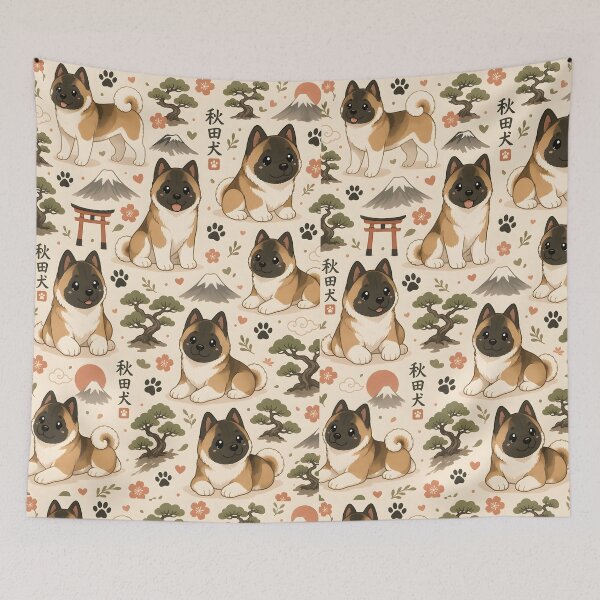 Item preview, Cute American Akita Pattern with Japanese Aesthetic Elements designed and sold by blankTeeShirt.