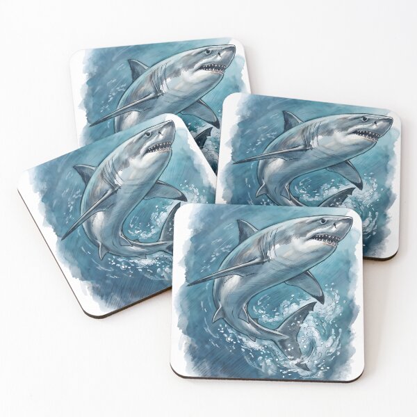 Item preview, Great White Shark Breaching Deep Blue Ocean Waters designed and sold by RubisLeaf.