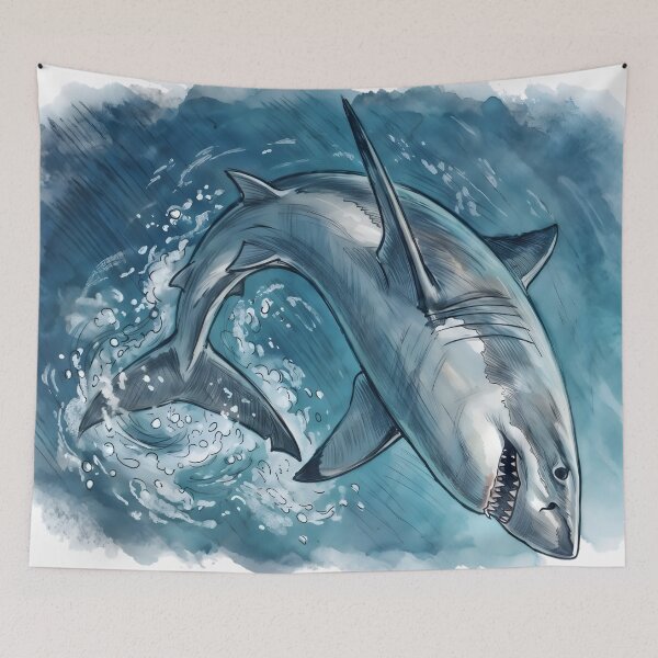 Item preview, Great White Shark Breaching Deep Blue Ocean Waters designed and sold by RubisLeaf.