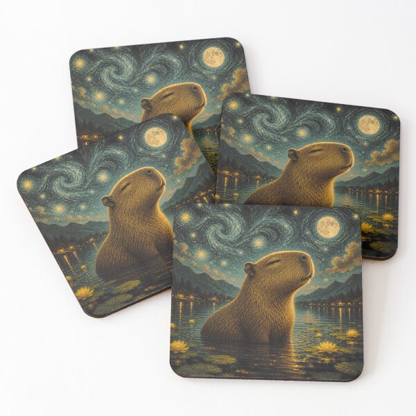 Item preview, Starry Night Capybara in Cosmic Lake – Dreamy Aesthetic Animal Art designed and sold by Cutie Galore.
