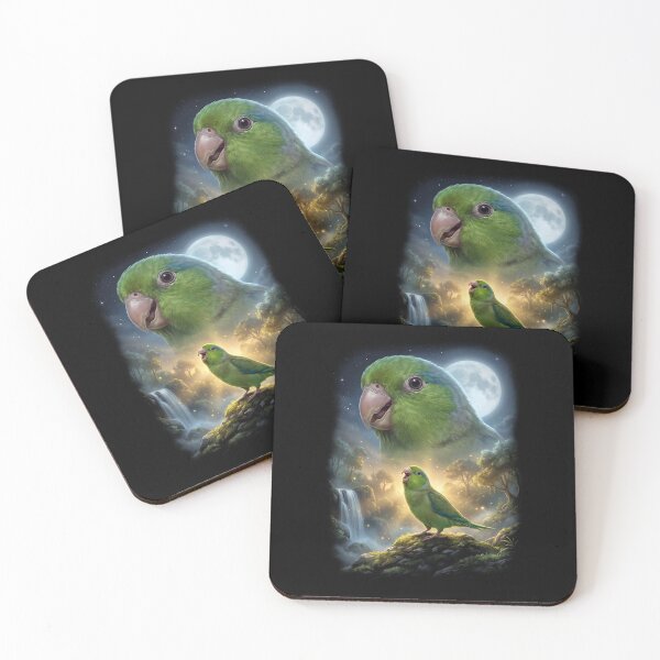 Item preview, Funny Green Parrotlet Howling Moon Art Parrot Lover designed and sold by DoodleTortle.