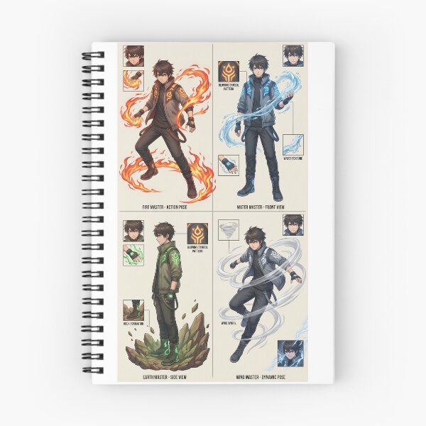 Item preview, Elemental Anime Character Sheet – Fire Water Earth Air Power Master designed and sold by Crazy4Anime.