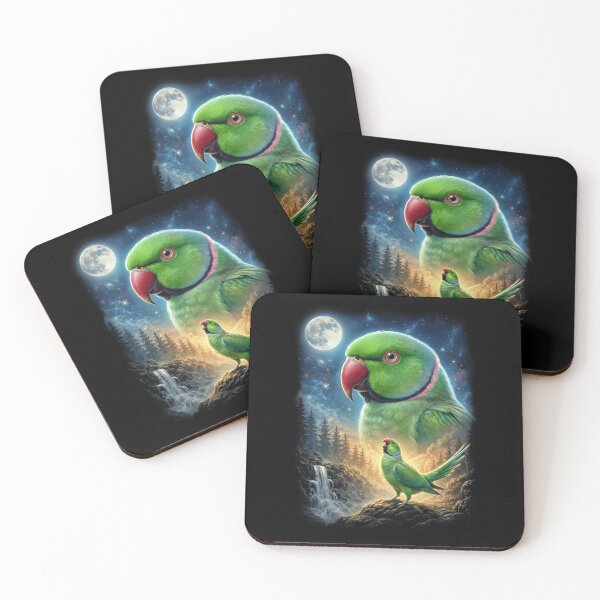 Item preview, Funny Green Ringneck Parakeet Howling Moon Art Parrot Lover designed and sold by DoodleTortle.
