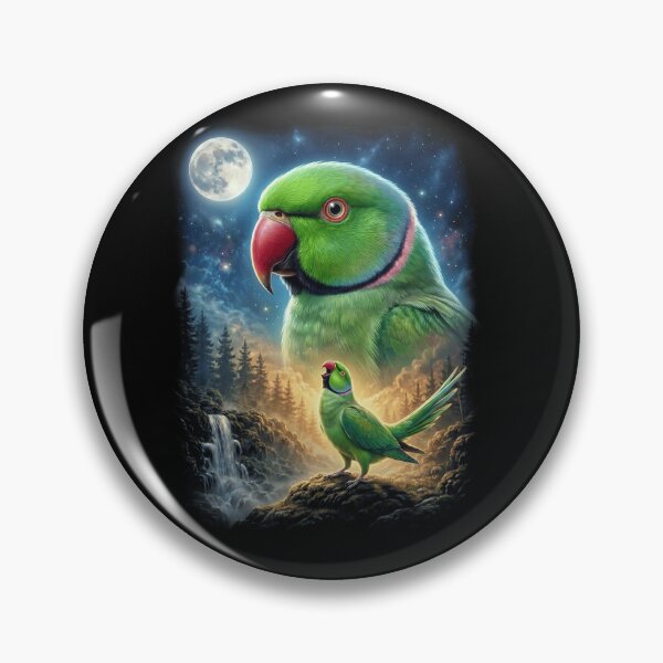 Item preview, Funny Green Ringneck Parakeet Howling Moon Art Parrot Lover designed and sold by DoodleTortle.