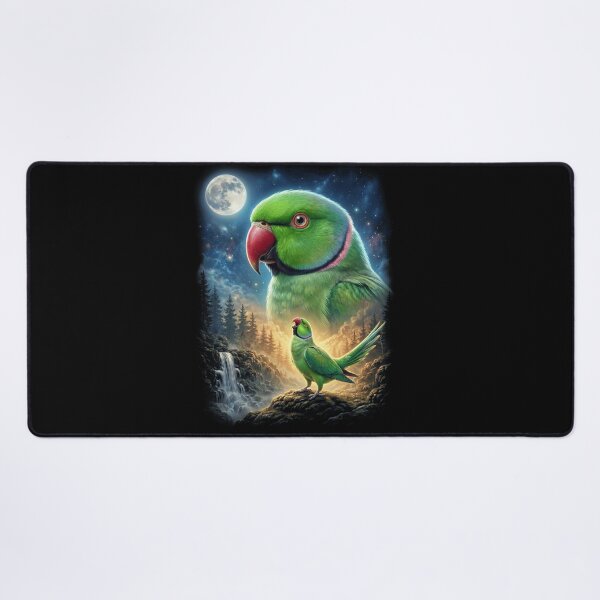 Item preview, Funny Green Ringneck Parakeet Howling Moon Art Parrot Lover designed and sold by DoodleTortle.