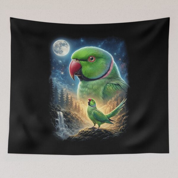 Item preview, Funny Green Ringneck Parakeet Howling Moon Art Parrot Lover designed and sold by DoodleTortle.