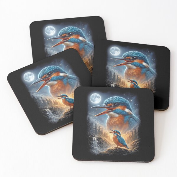 Item preview, Funny Kingfisher Howling Moon Art Bird Lover Birding designed and sold by DoodleTortle.