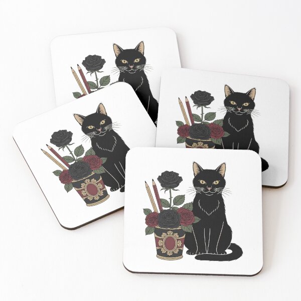 Item preview, Black Cat Velvet Ribbon Black Rose Pencil Cup Gift designed and sold by IllumeInk.